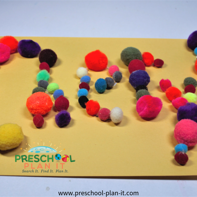 Pom Pom Names Activity for Balls Preschool Theme
