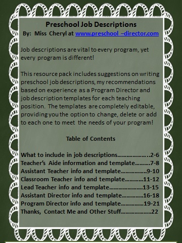 Preschool Job Description Resource Templates