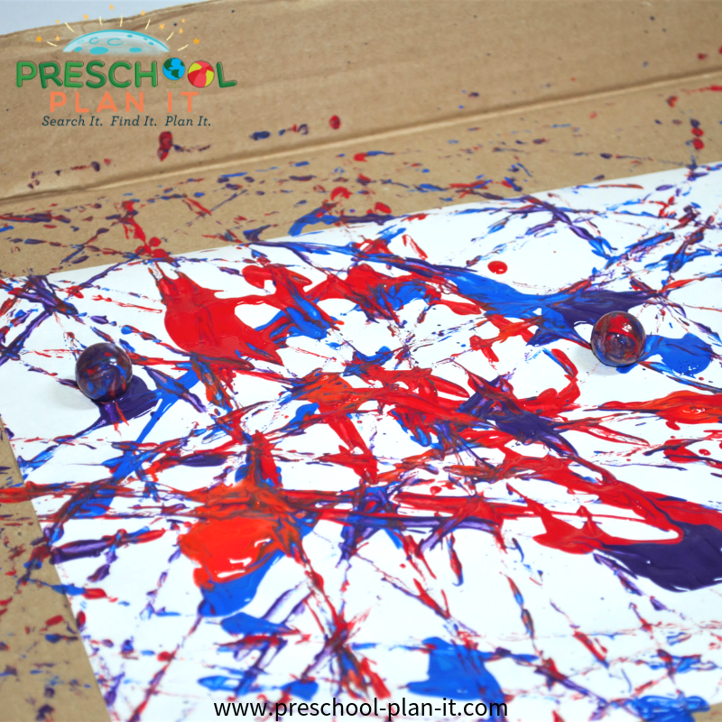 Marble Painting from a 4th of July Preschool Theme