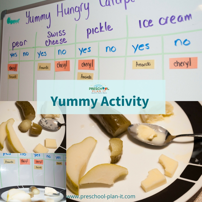Snack and taste testing idea for a Caterpillar and Butterfly preschool theme