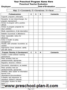 Preschool Staff Evaluation Forms