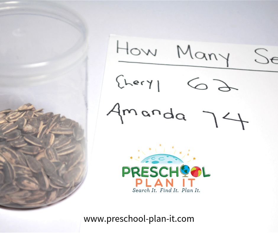 Seed Guessing Preschool Math Activity for a Farm Theme