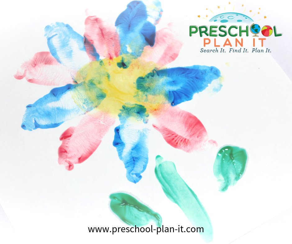 Fingerpainted flowers from a Growing Flowers Preschool Theme