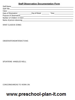 Preschool Staff Observation Form